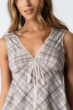 Jenna Plaid Blouse in Beige