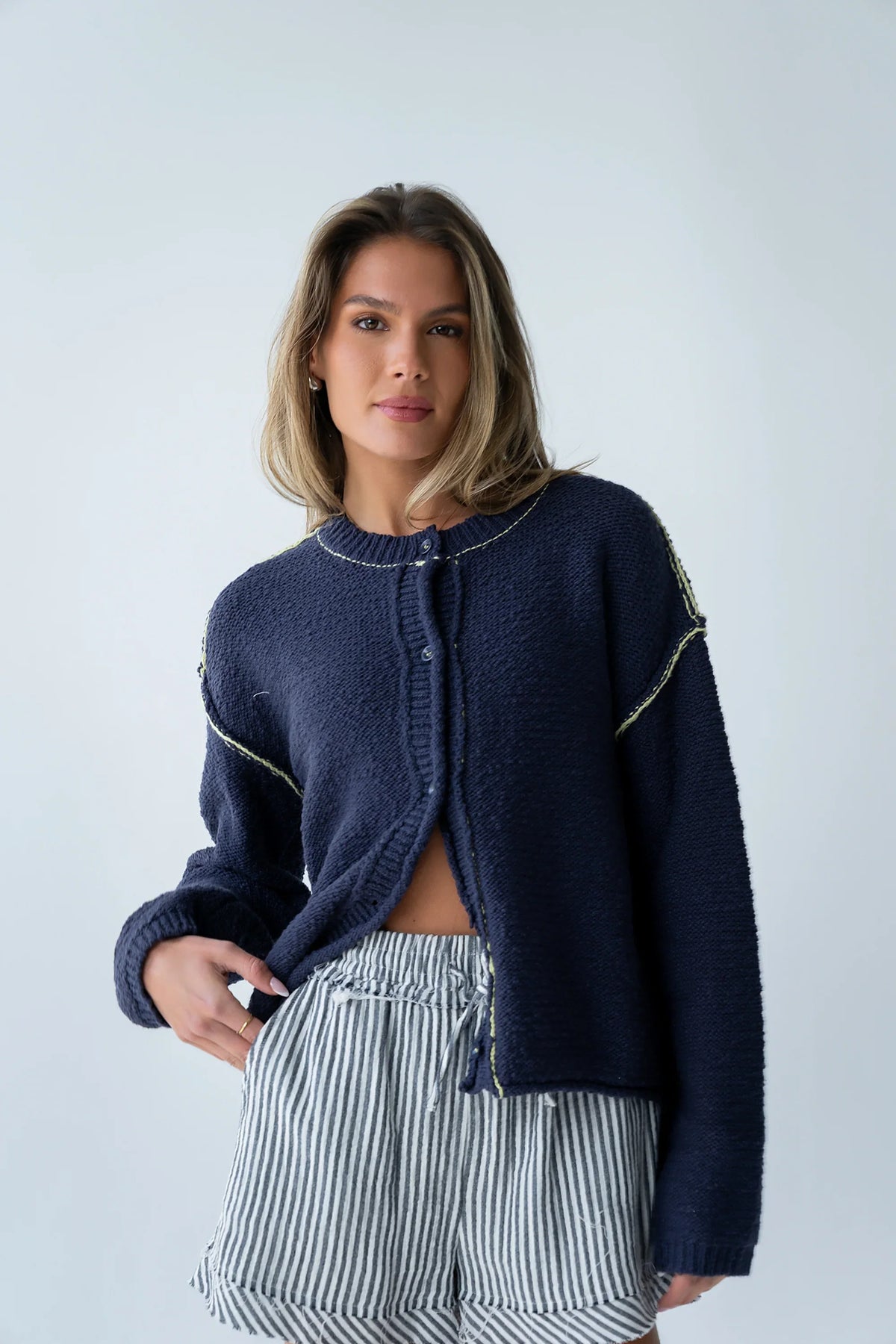 Mindi Contrast Sweater in Navy