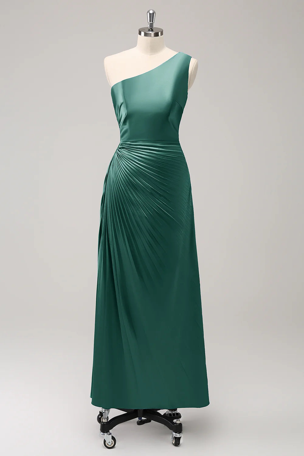 Blue Sheath One Shoulder Satin Keyhole Long Bridesmaid Dress