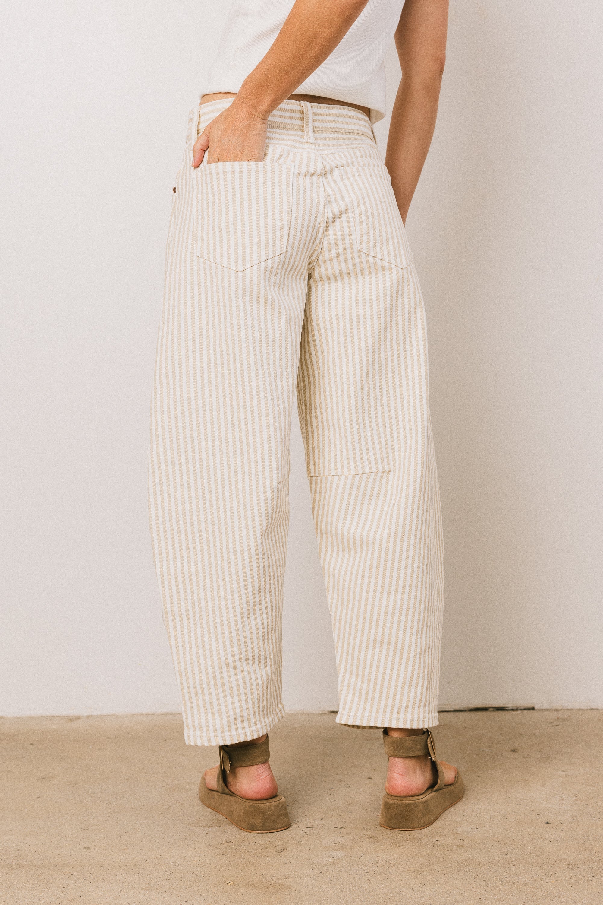 Allison Striped Barrel Jeans in Tan FINAL SALE