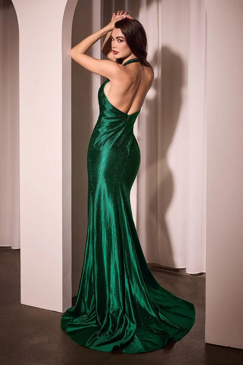 CHANELLE GOWN HOT STONE HALTER EVENING GOWN