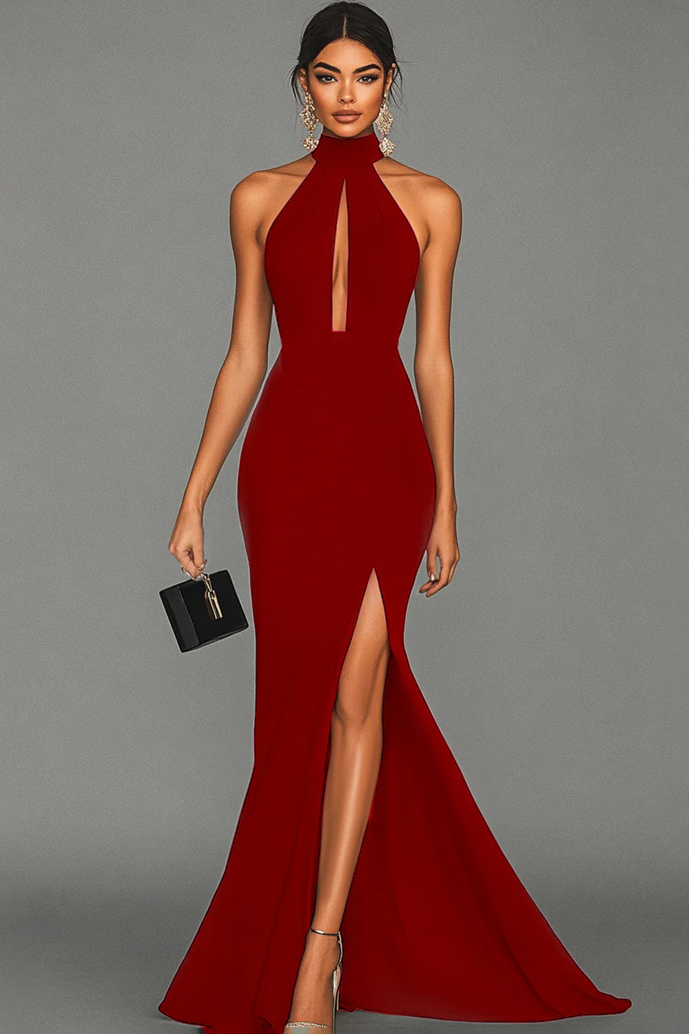 Black Halter Neck Mermaid Formal Dress