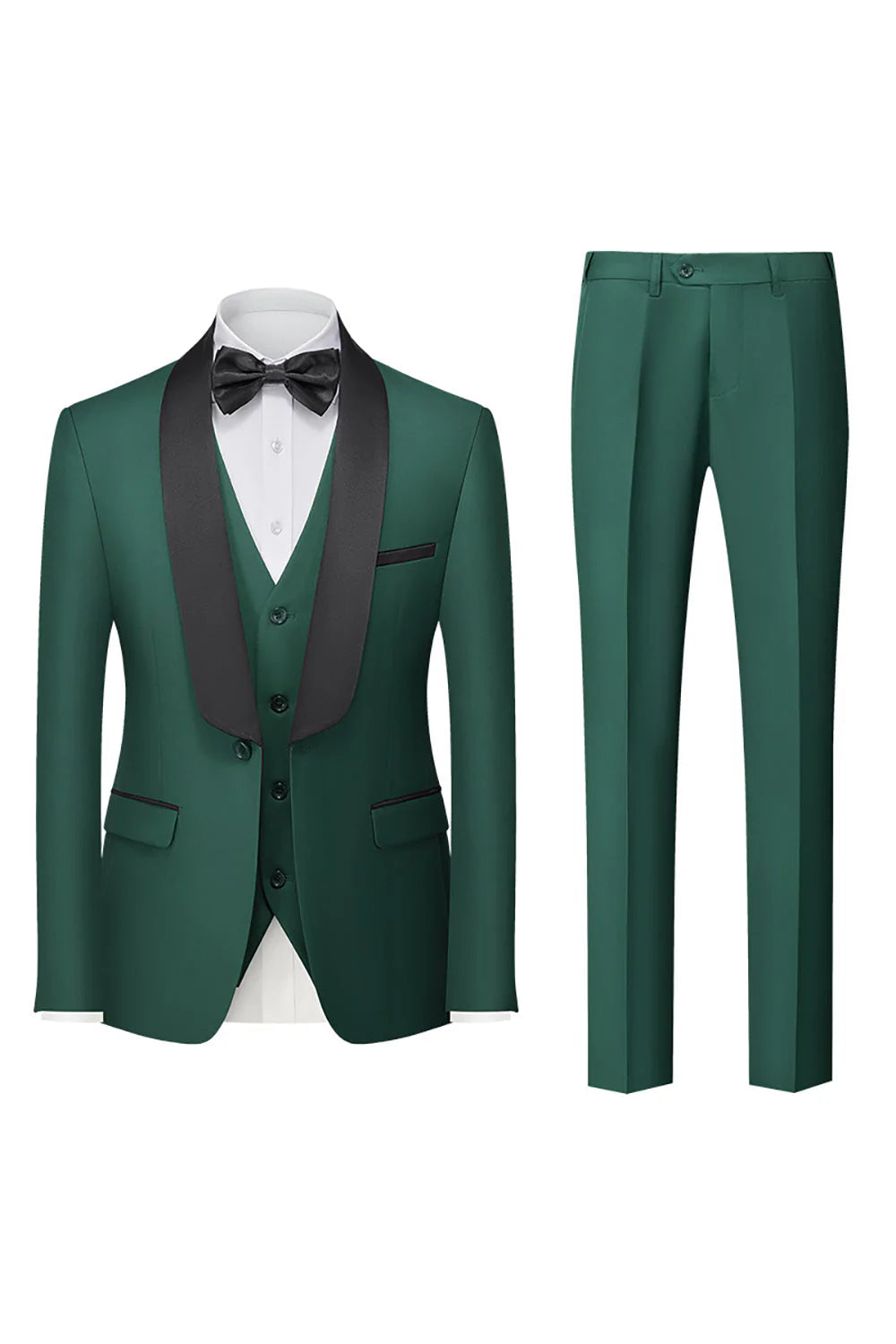 Mens Black Silm Fit 3 Piece Shawl Lapel One Button Wedding Guest Suits