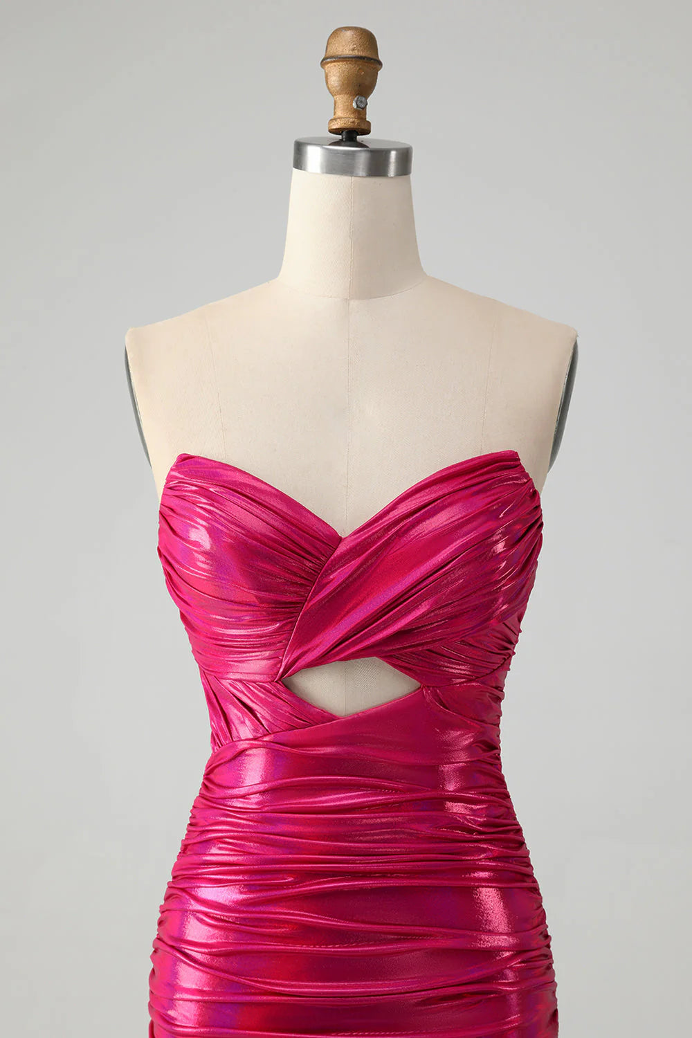 Chic Teal Blue Strapless Keyhole Pleated Tight Metallic Homecoming Dress