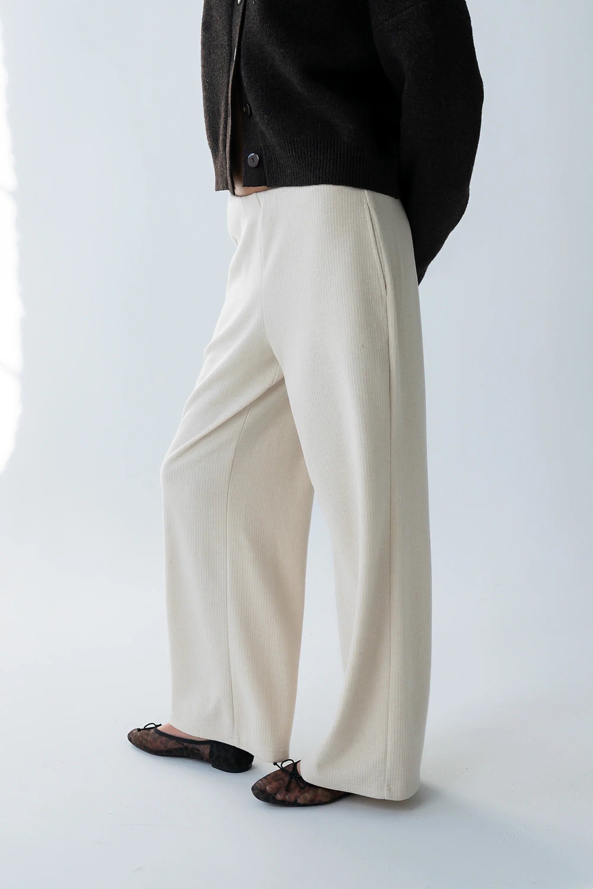 Ronda Ribbed Wide Leg Pants in Oatmeal