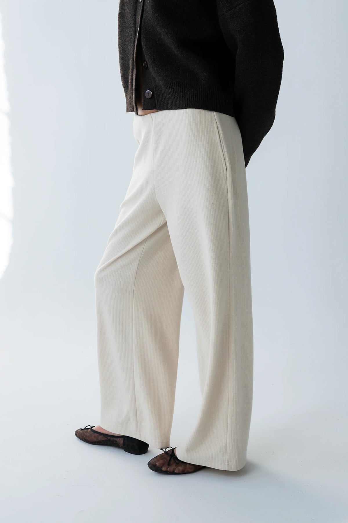 Ronda Ribbed Wide Leg Pants in Oatmeal