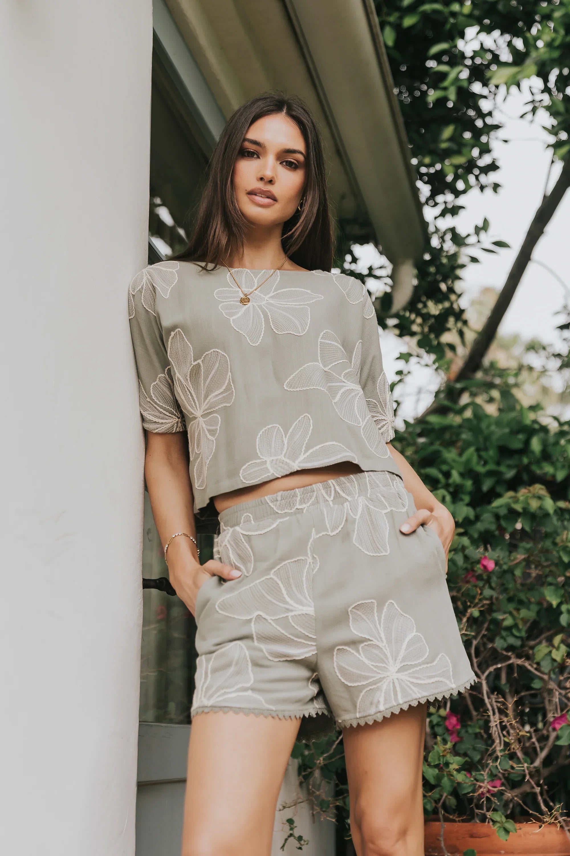Kortney Floral Oversized Top in Sage