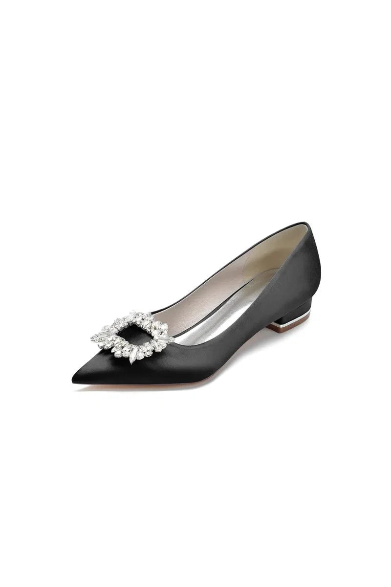 Simple Pointed Toe Satin Kitten Heels With Beading
