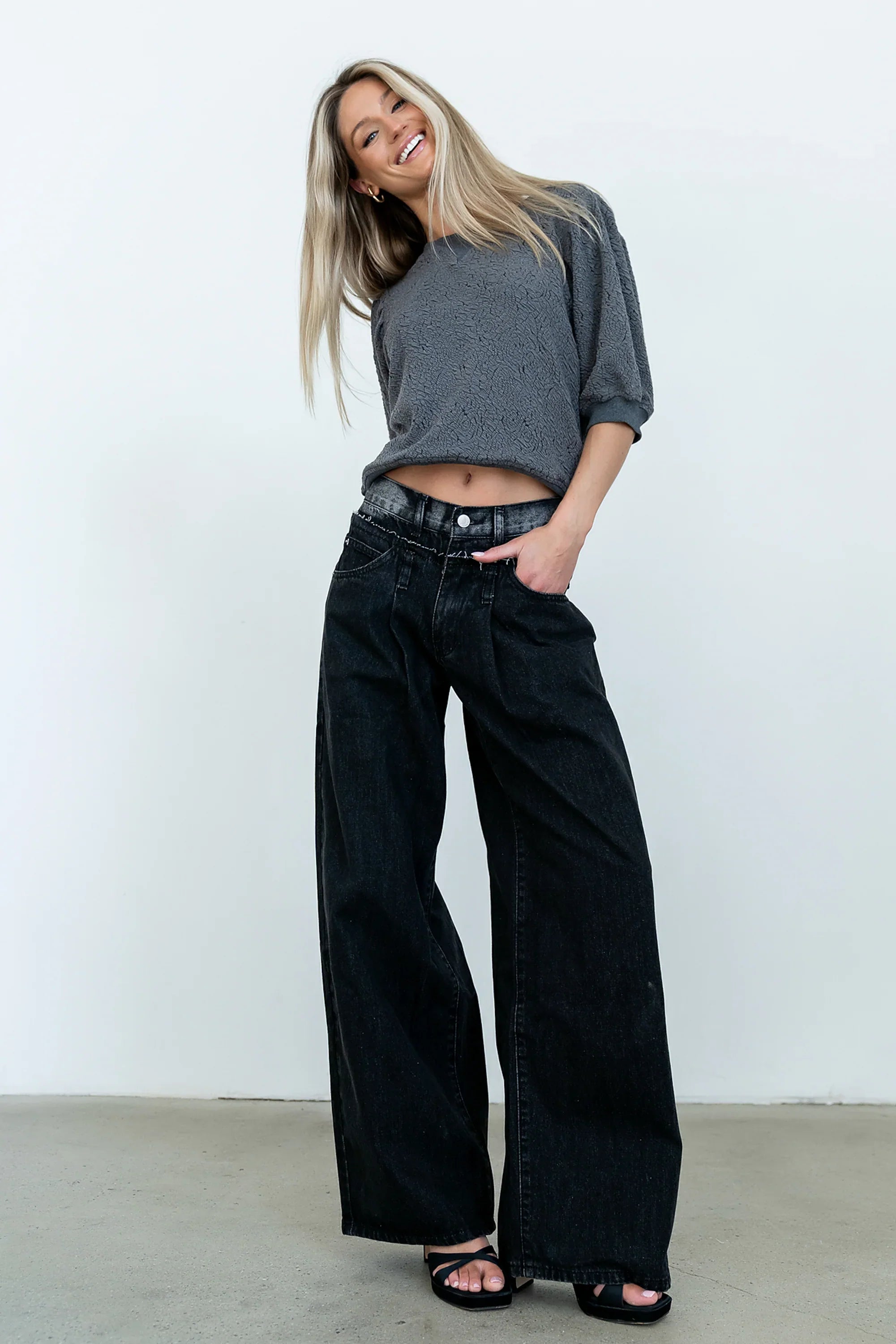 Marrel Textured Top in Charcoal FINAL SALE