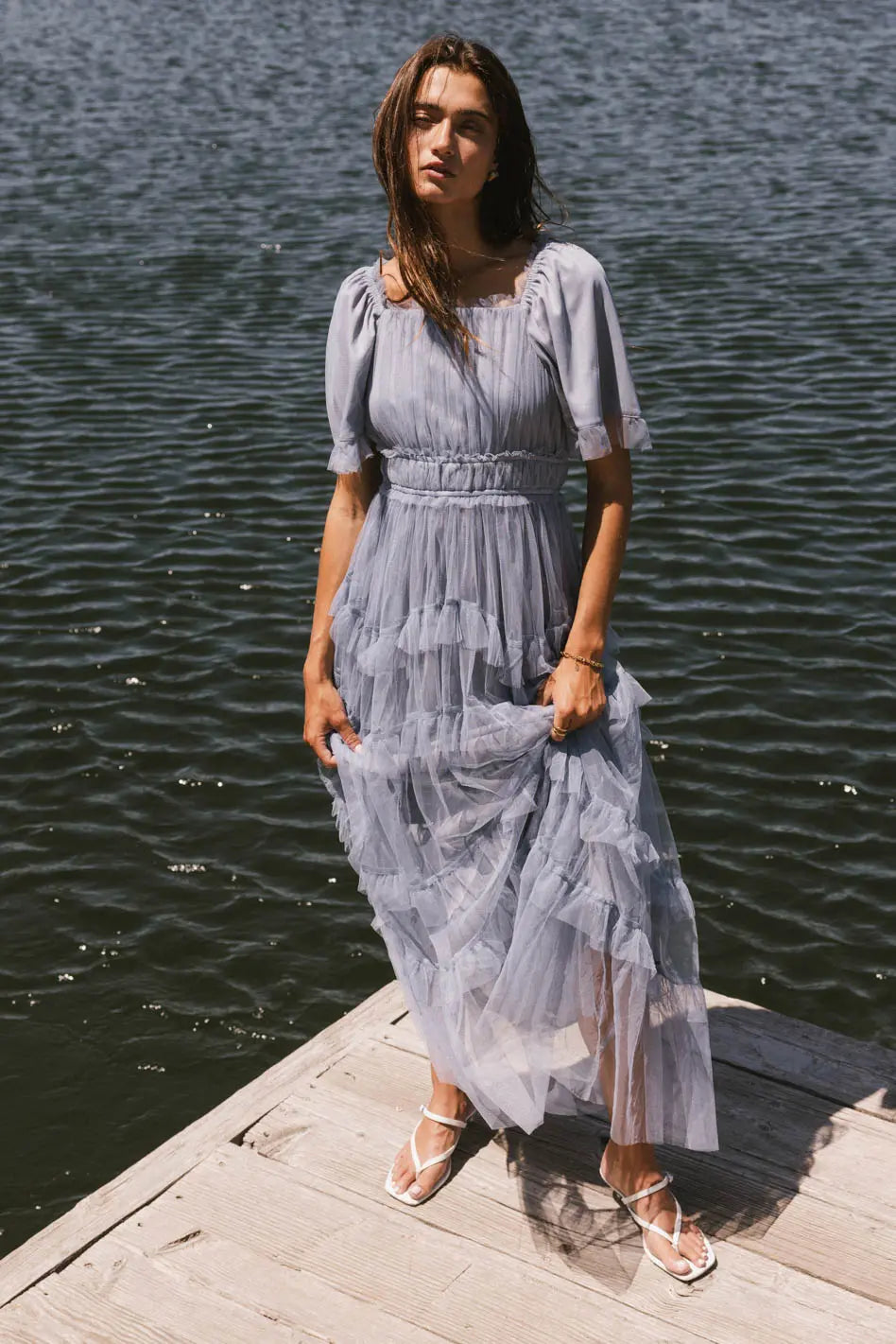 Eugena Ruffled Maxi Dress in Blue FINAL SALE