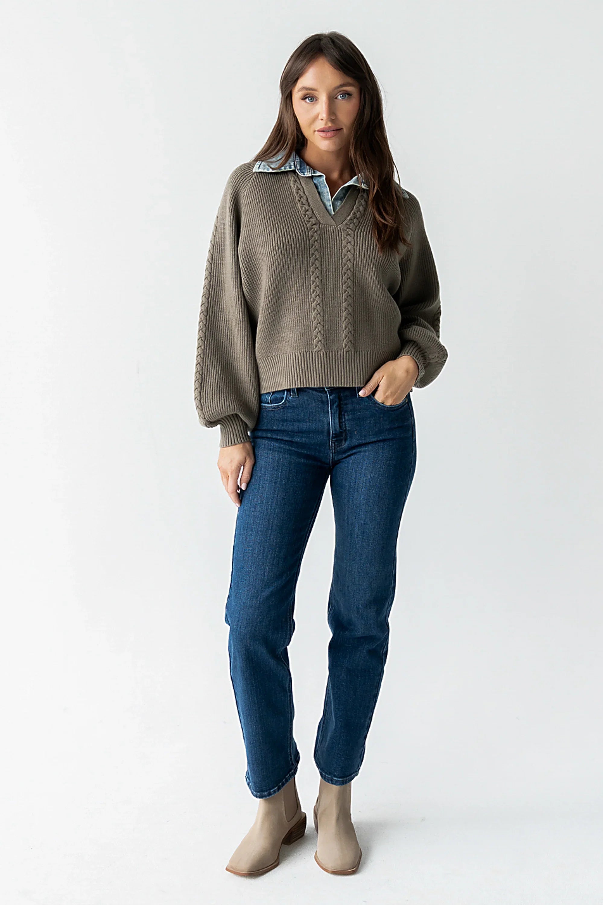 Melissa Contrast Sweater in Olive