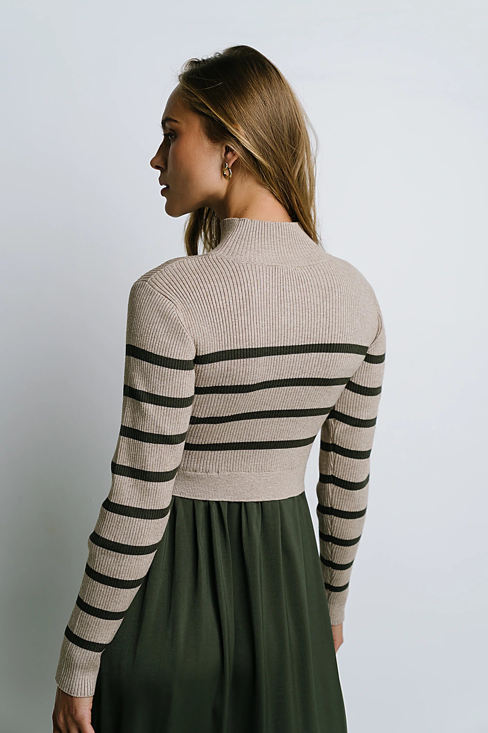 Zeda Midi Dress in Olive Stripe
