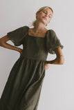 Karrie Embroidered Midi Dress in Olive FINAL SALE