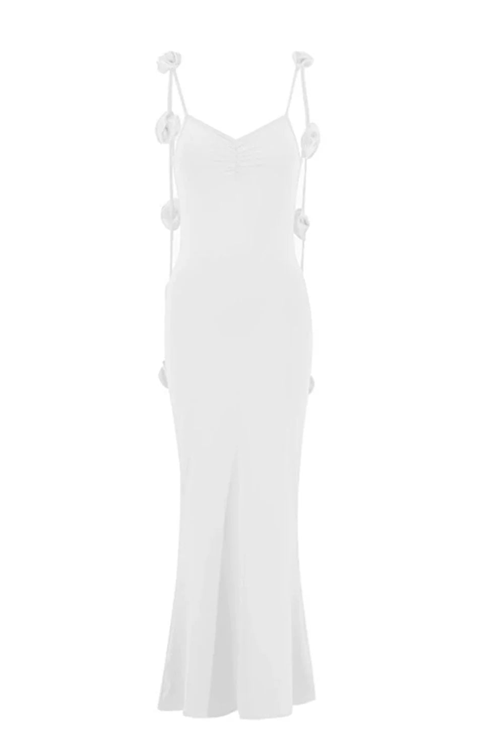 White Mermaid Spaghetti Straps Backless Formal Dress