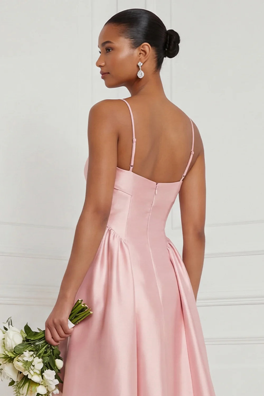Satin A Line Spaghetti Straps Yellow Bridesmaid Dress