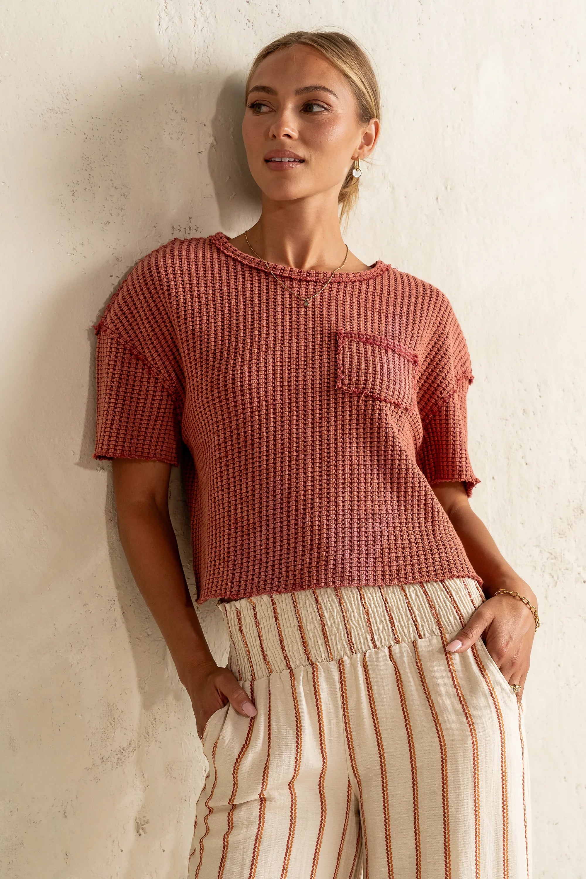 Amaya Knit Tee in Brick FINAL SALE