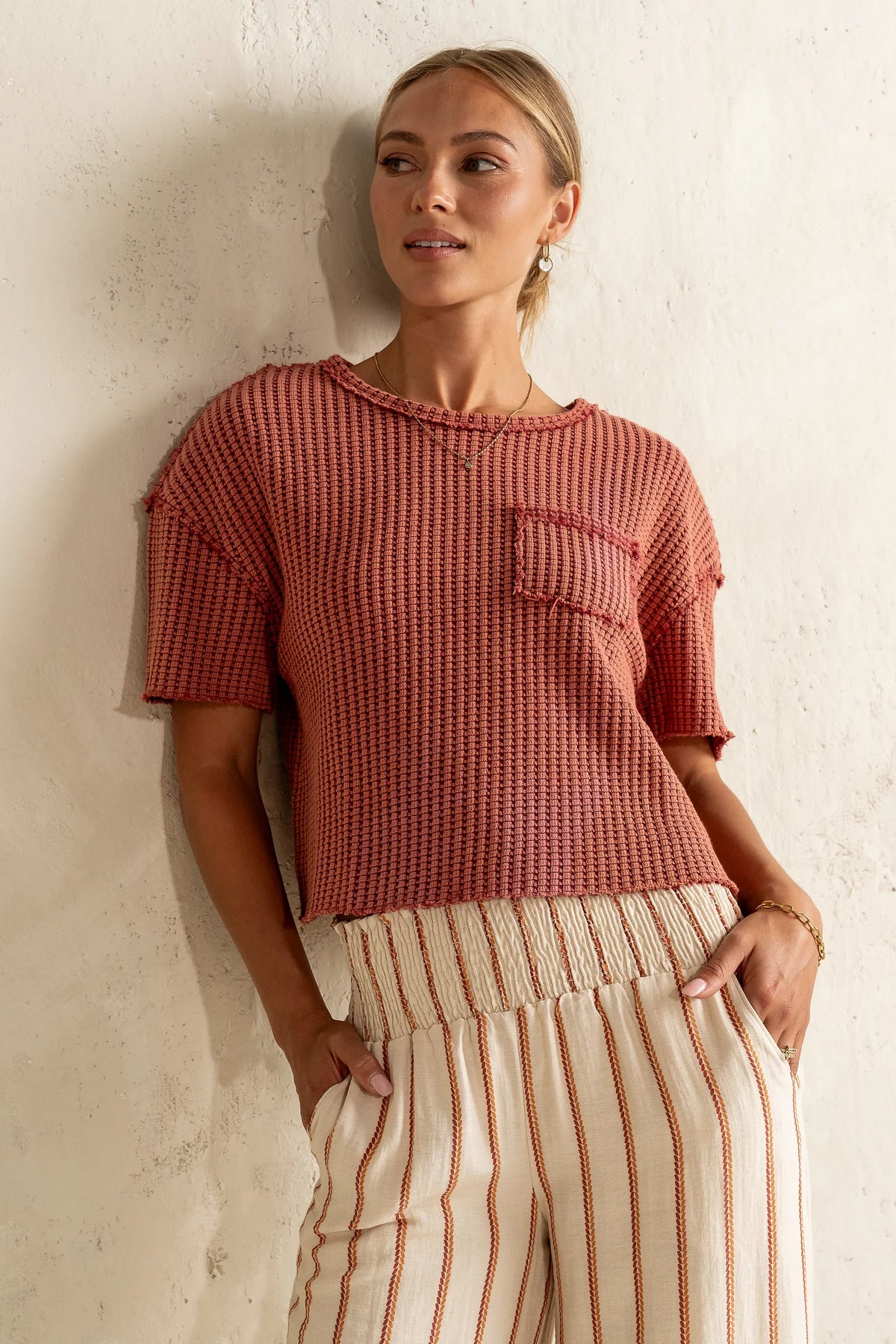 Amaya Knit Tee in Brick FINAL SALE