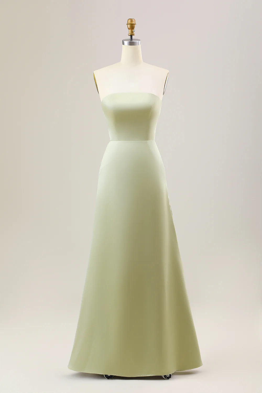 Dusty Sage Mermaid Strapless Floor Length Satin Bridesmaid Dress