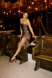 Goldie Lace Trim Midi Dress in Dark Brown