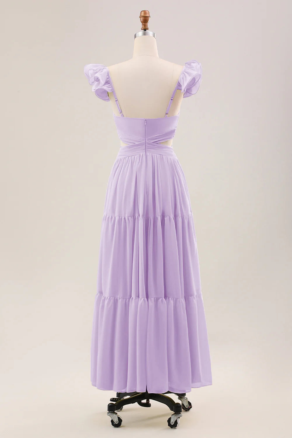Simple A Line Pleated Chiffon Lemon Yellow Wedding Party Guest Dress with Ruffles