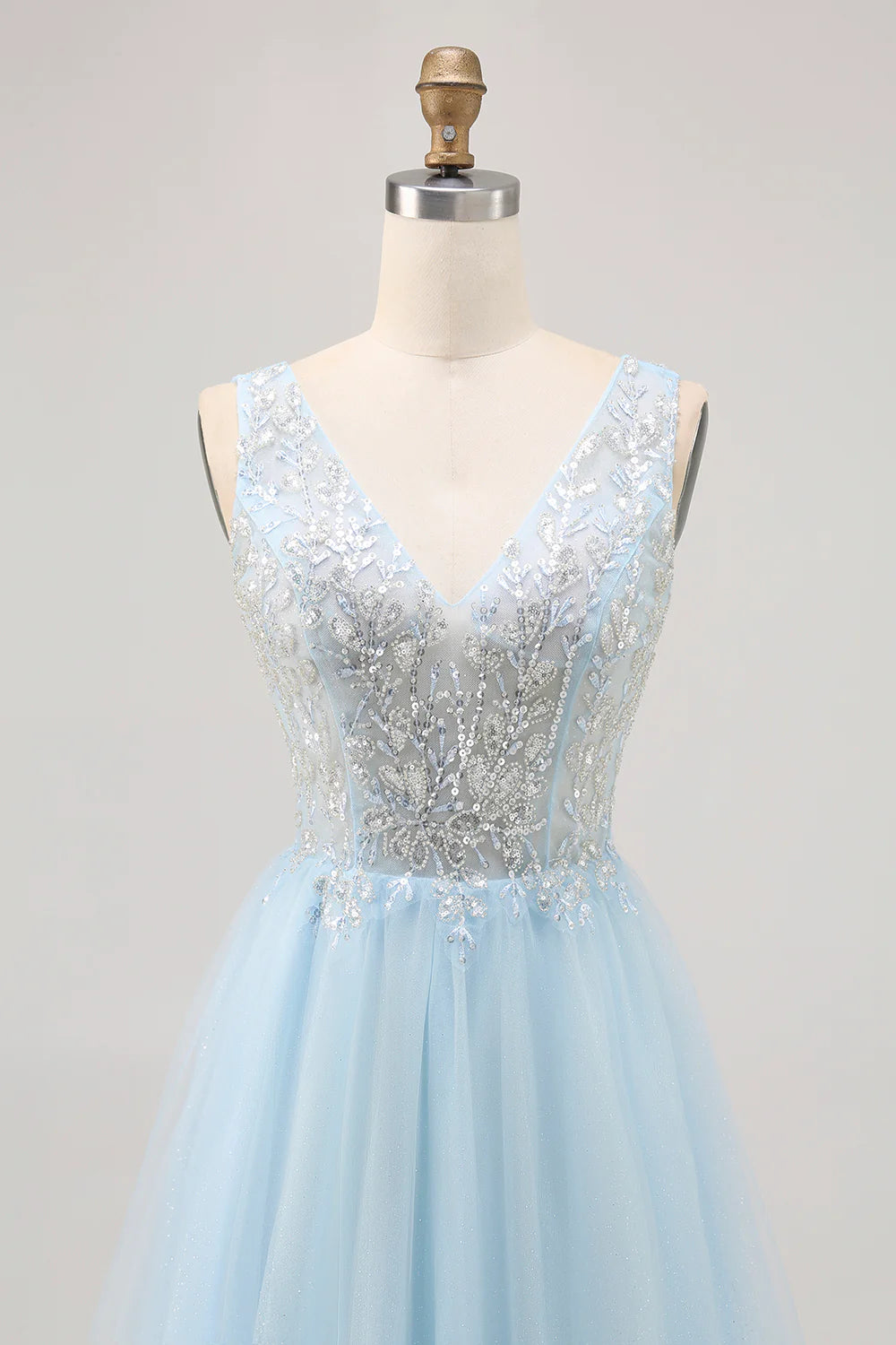 Blue A Line V Neck Floral Appliqued Short Homecoming Dress
