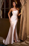 DEANNA GOWN OFF WHITE ASYMMETRICAL STRAPLESS SATIN GOWN