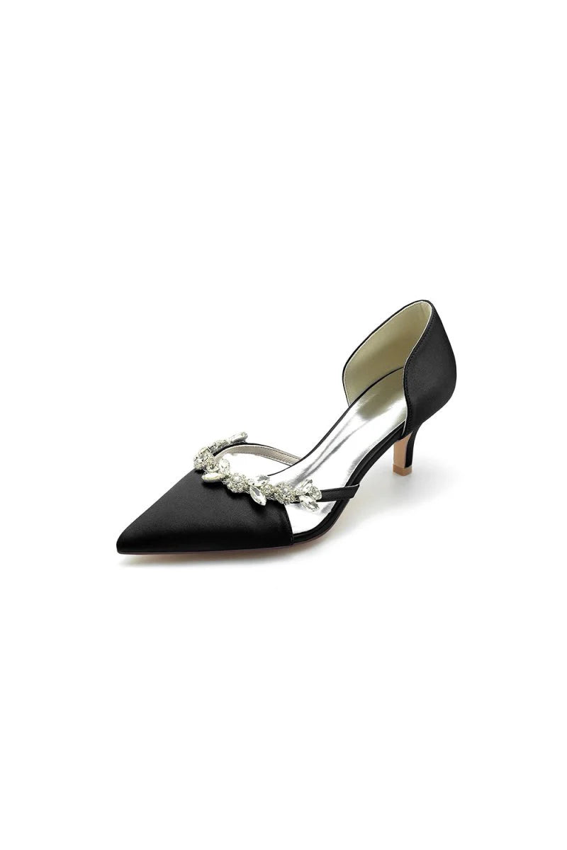 Satin Pointed Toe Beading High Heels