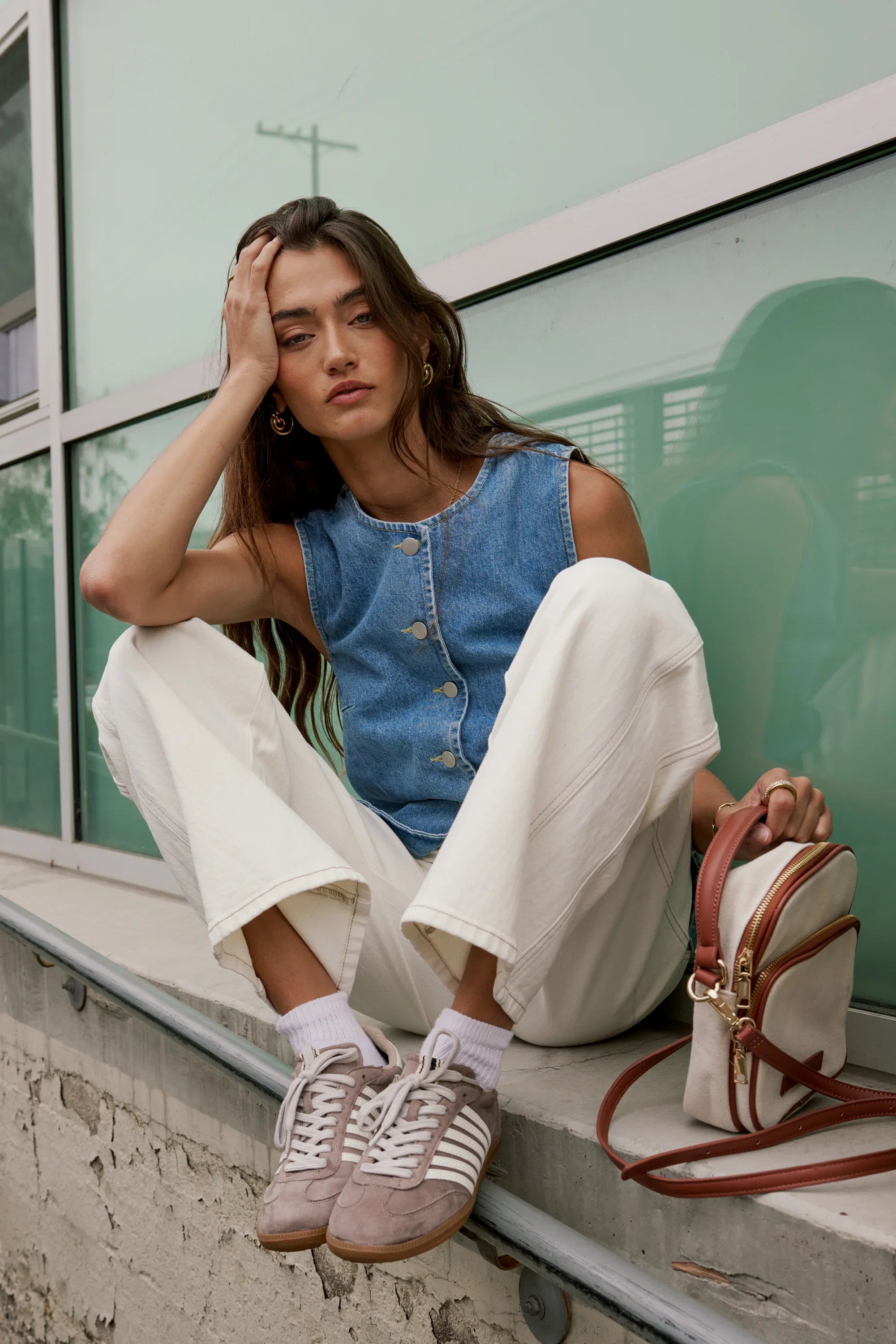 Stevie Striped Sneaker in Taupe FINAL SALE