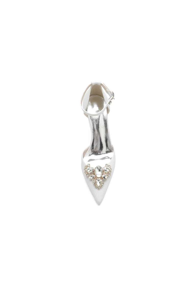 Pointed Toe Glitter Ankle Strap Rhinestone High Heels