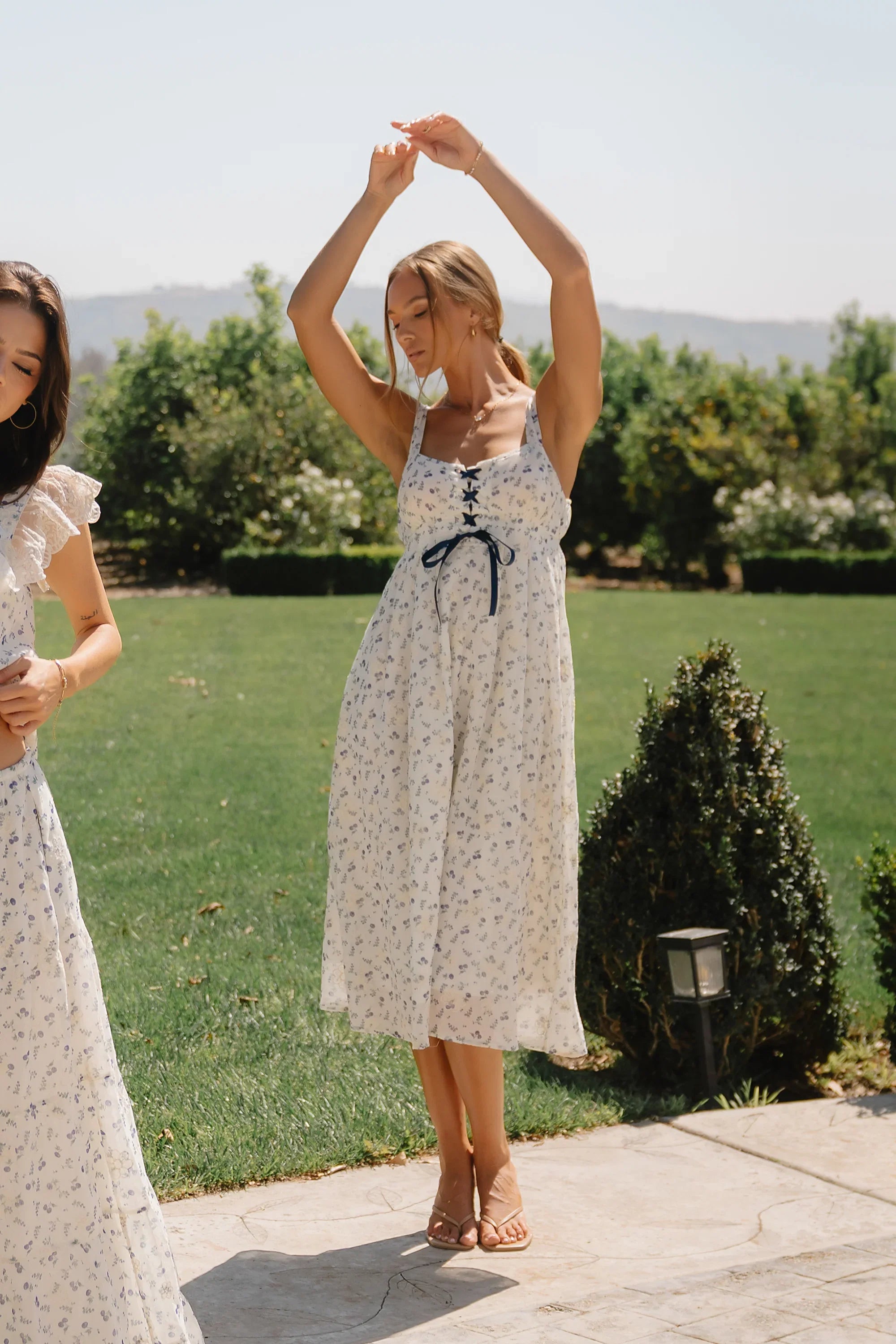 Charley Floral Midi Dress in Blue