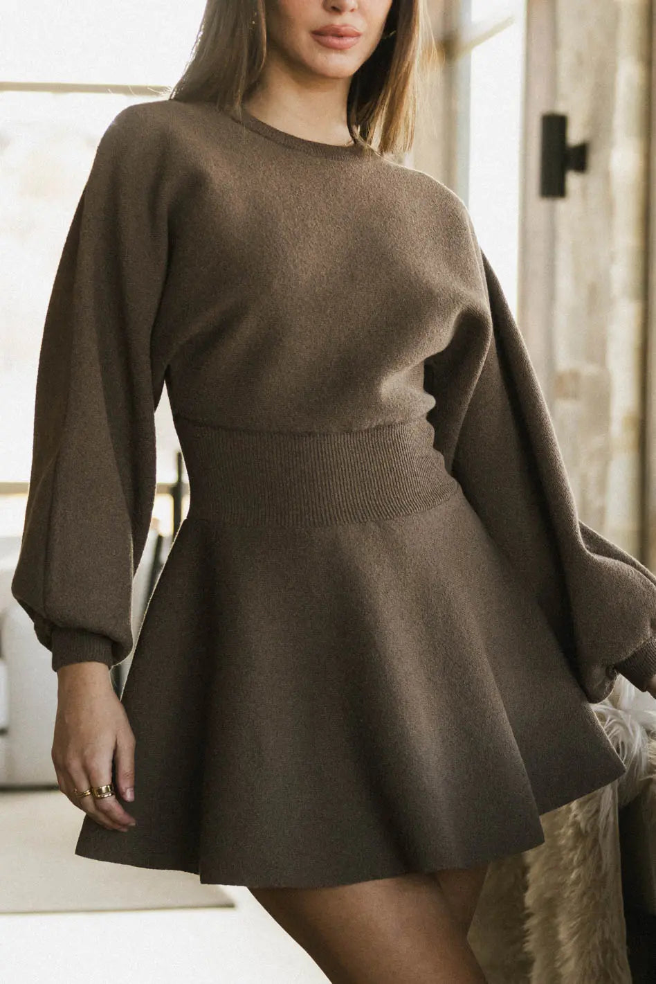 Dolores Knit Mini Dress in Mocha FINAL SALE