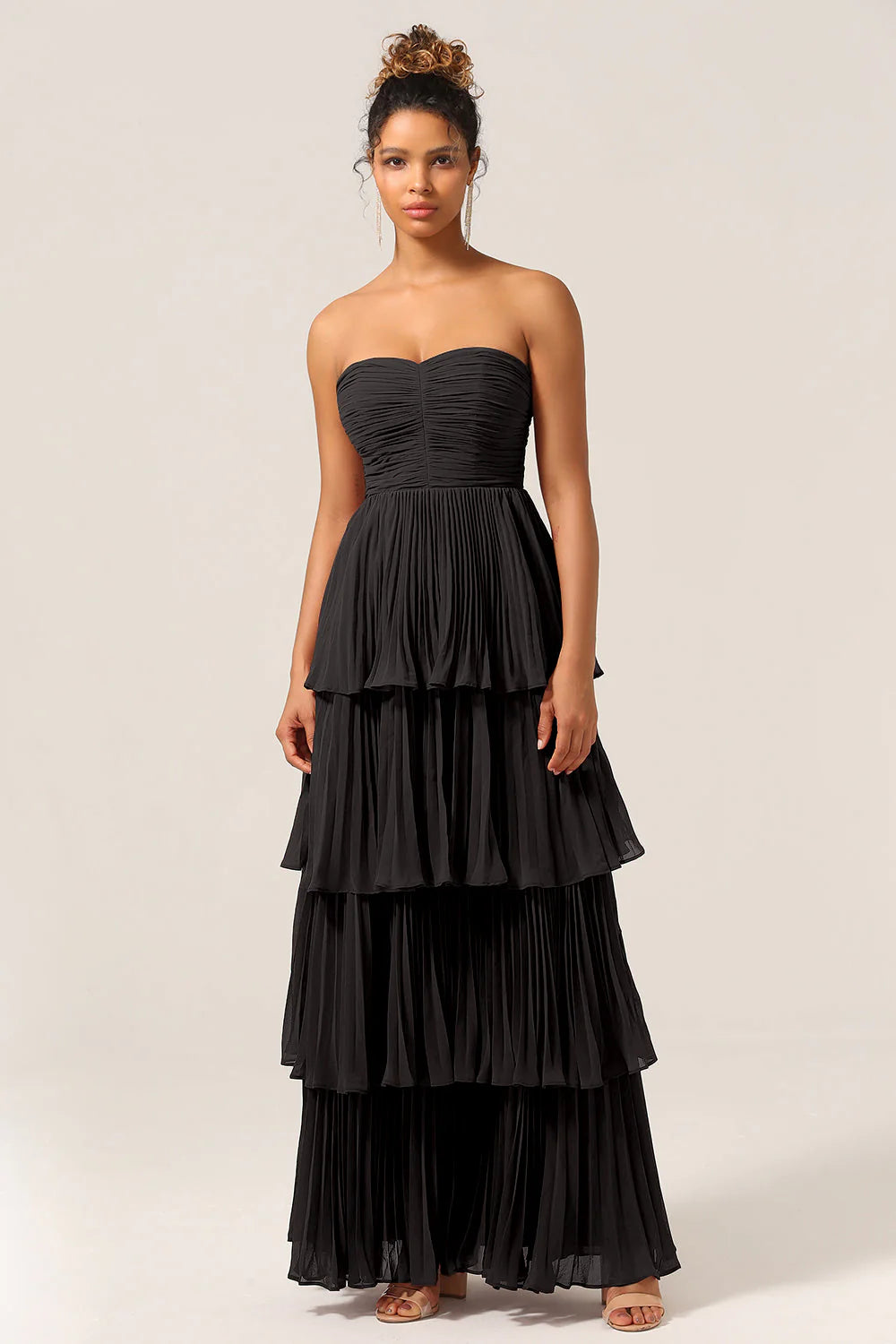 A Line Sweetheart Floor Length Tiered Chiffon Bridesmaid Dress