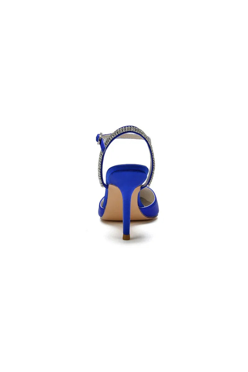 Party Crystal Strap Pointed Toe Satin Stiletto Heels