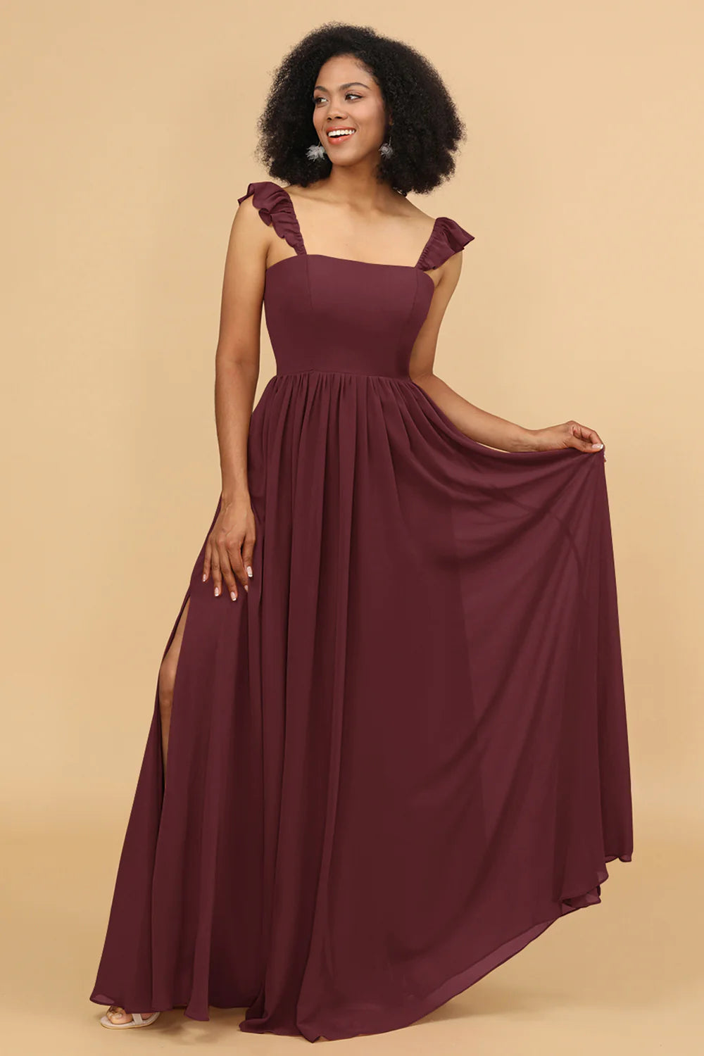 A Line Floor Length Chiffon Bridesmaid Dress With Ruffles