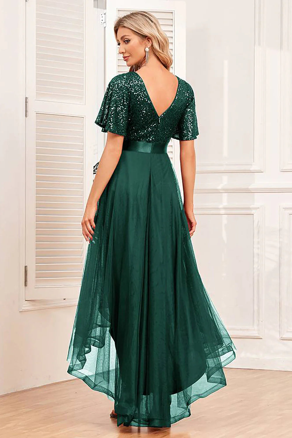 Burgundy A Line High Low Formal Dress with Sequins