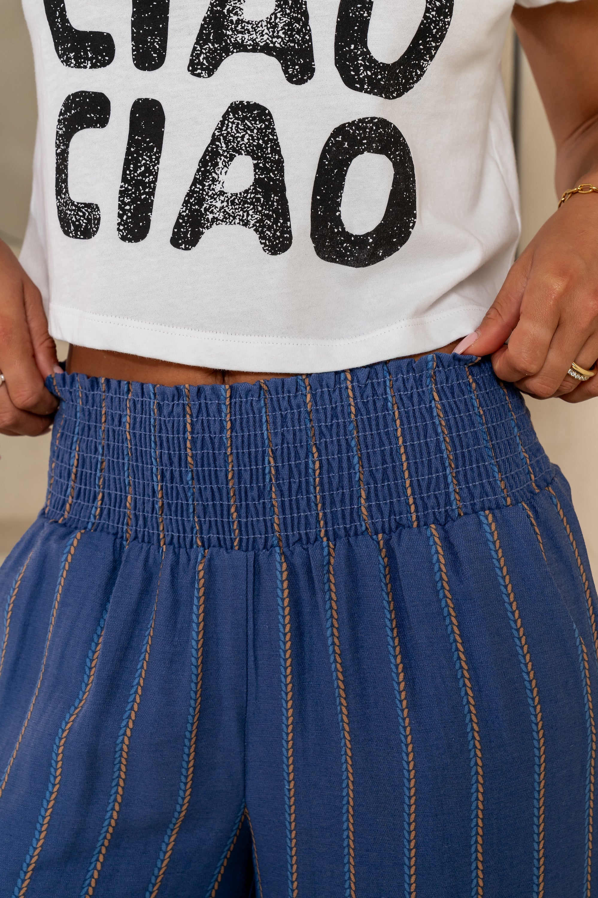 Emery Striped Wide Leg Pants in Indigo FINAL SALE