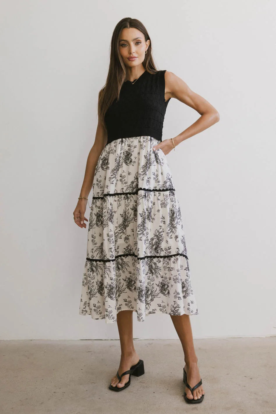 Cherney Tiered Floral Dress in Black FINAL SALE