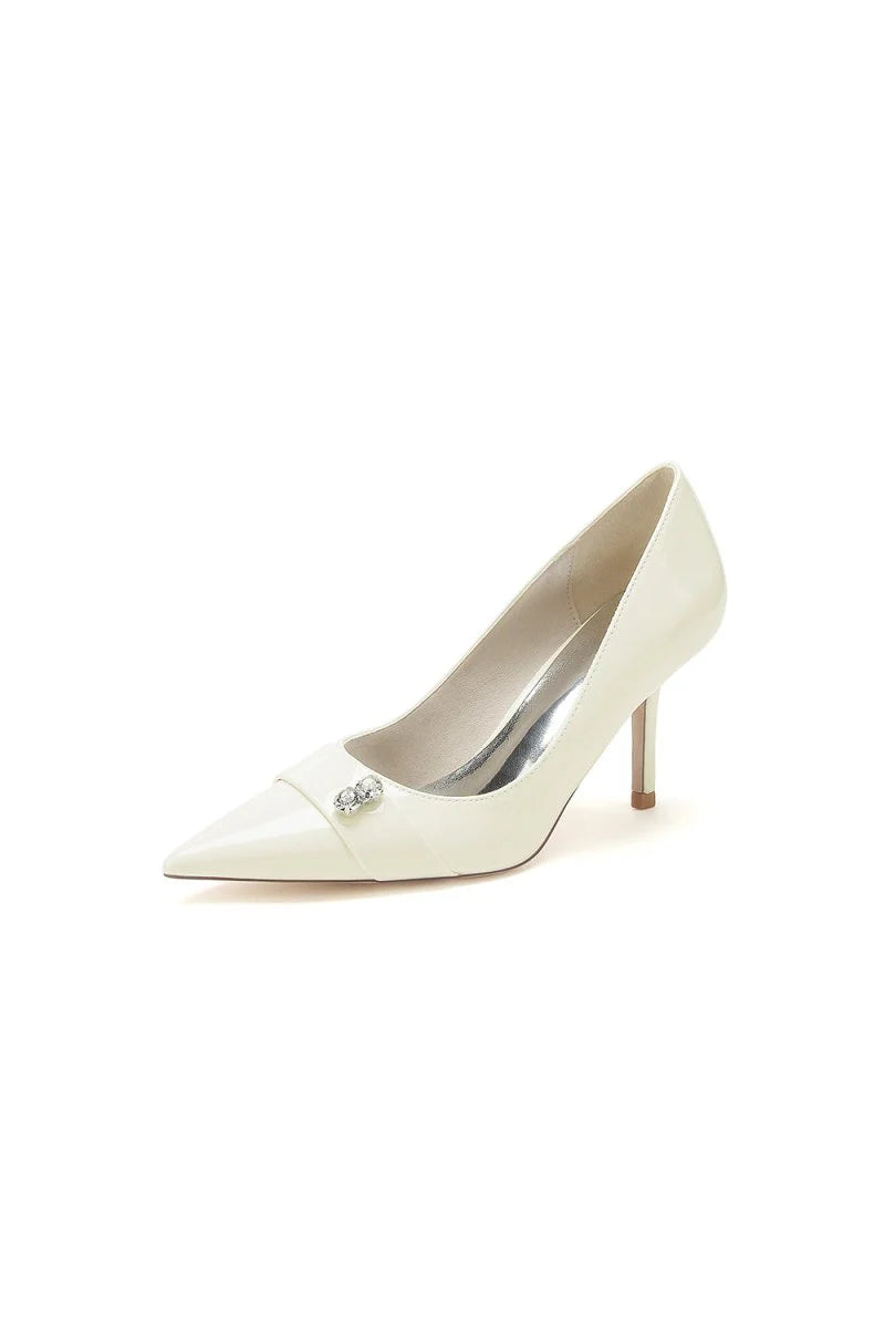 Patent Leather Rhinestone Wedding Heels Pointed Toe Stiletto Bridal Shoes
