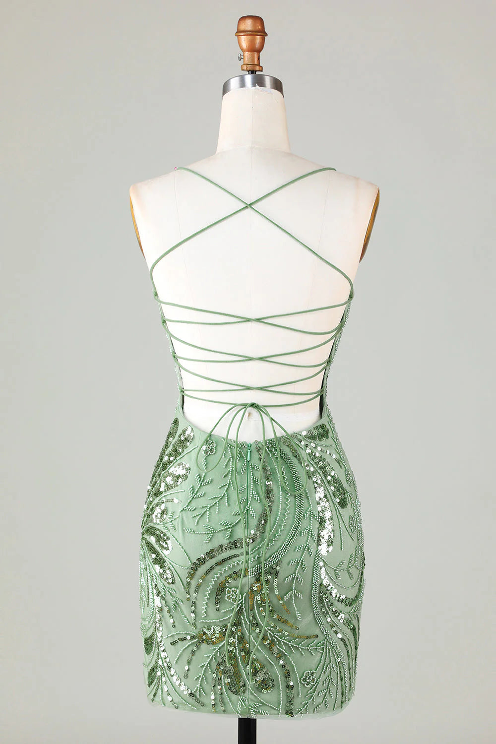 Sparkly Green Sheath Sequin Short Homecoming Dress with Criss Cross Back