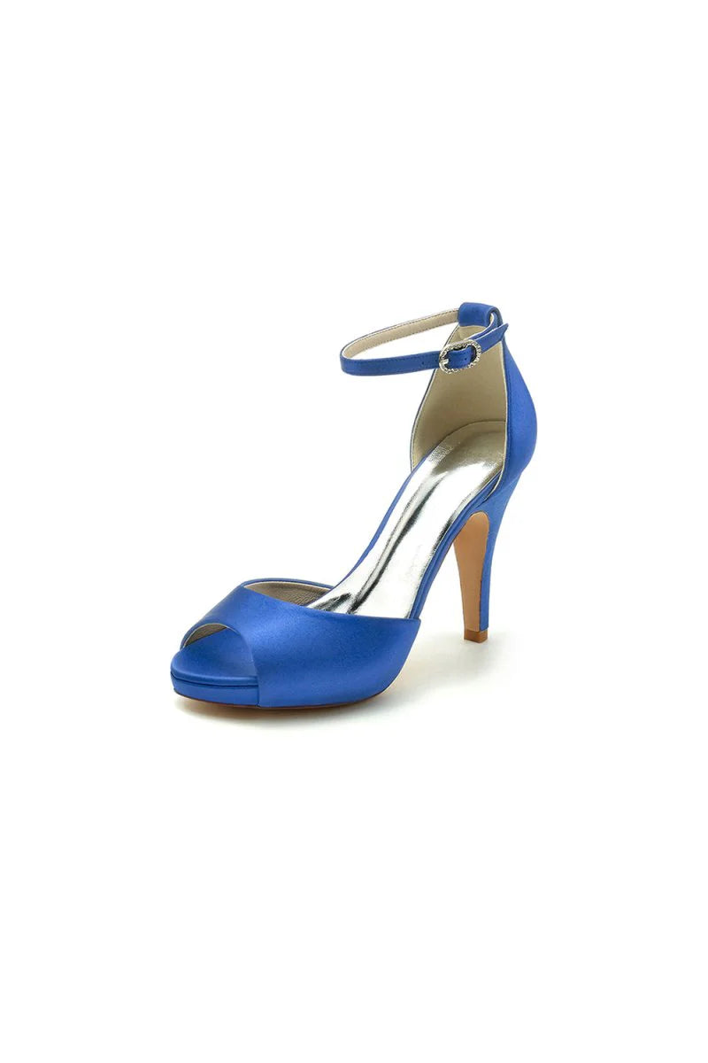 Silver Silk Heels with Metal Accent
