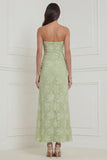 Sage Green Strapless Floral Sheath Midi Wedding Guest Dress