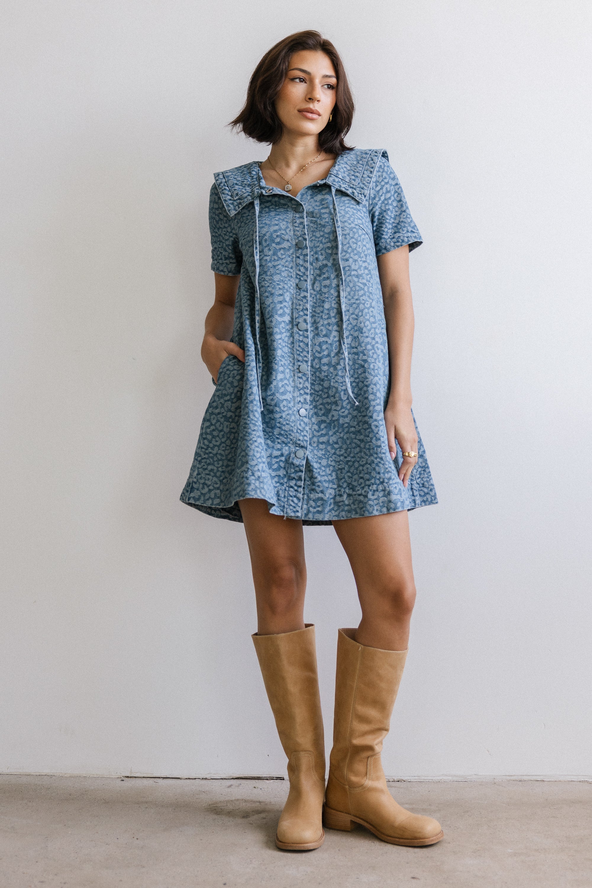 Camryn Collared Baby Doll Dress in Medium Wash