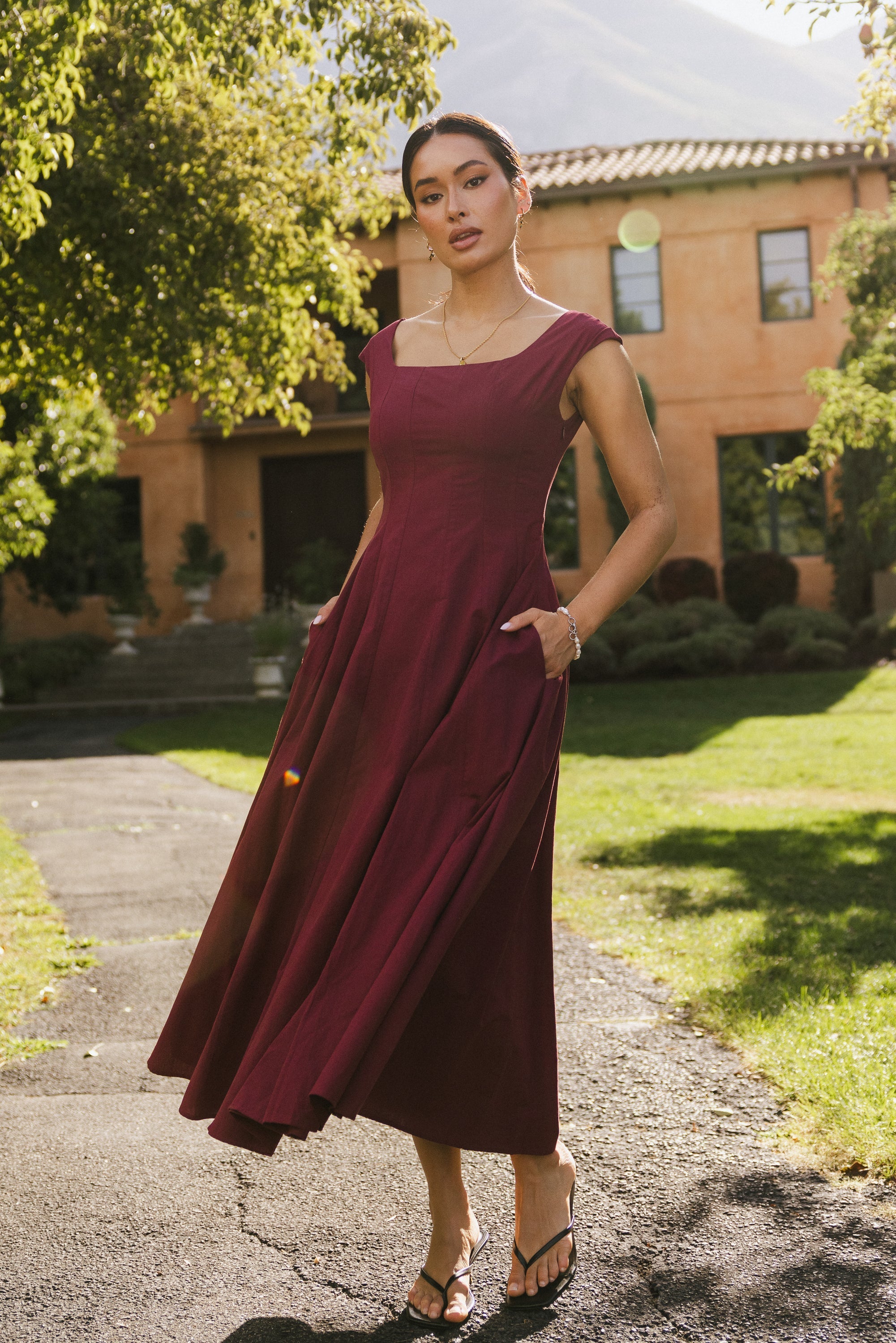 Colin Midi Dress in Burgundy FINAL SALE