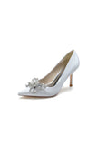 Pointed Toe Crystal Pearl Flower Heels