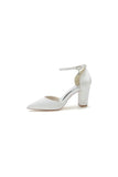 Simple Satin Pointed Toe Ankle Strap Chunky Heel