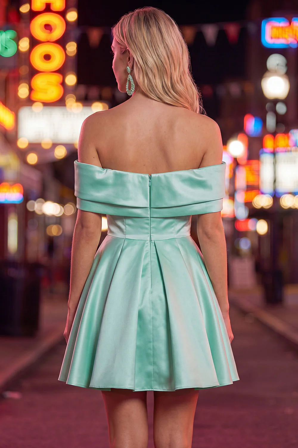 Off the Shoulder Blue A Line Short Homecoming Dress with Beading