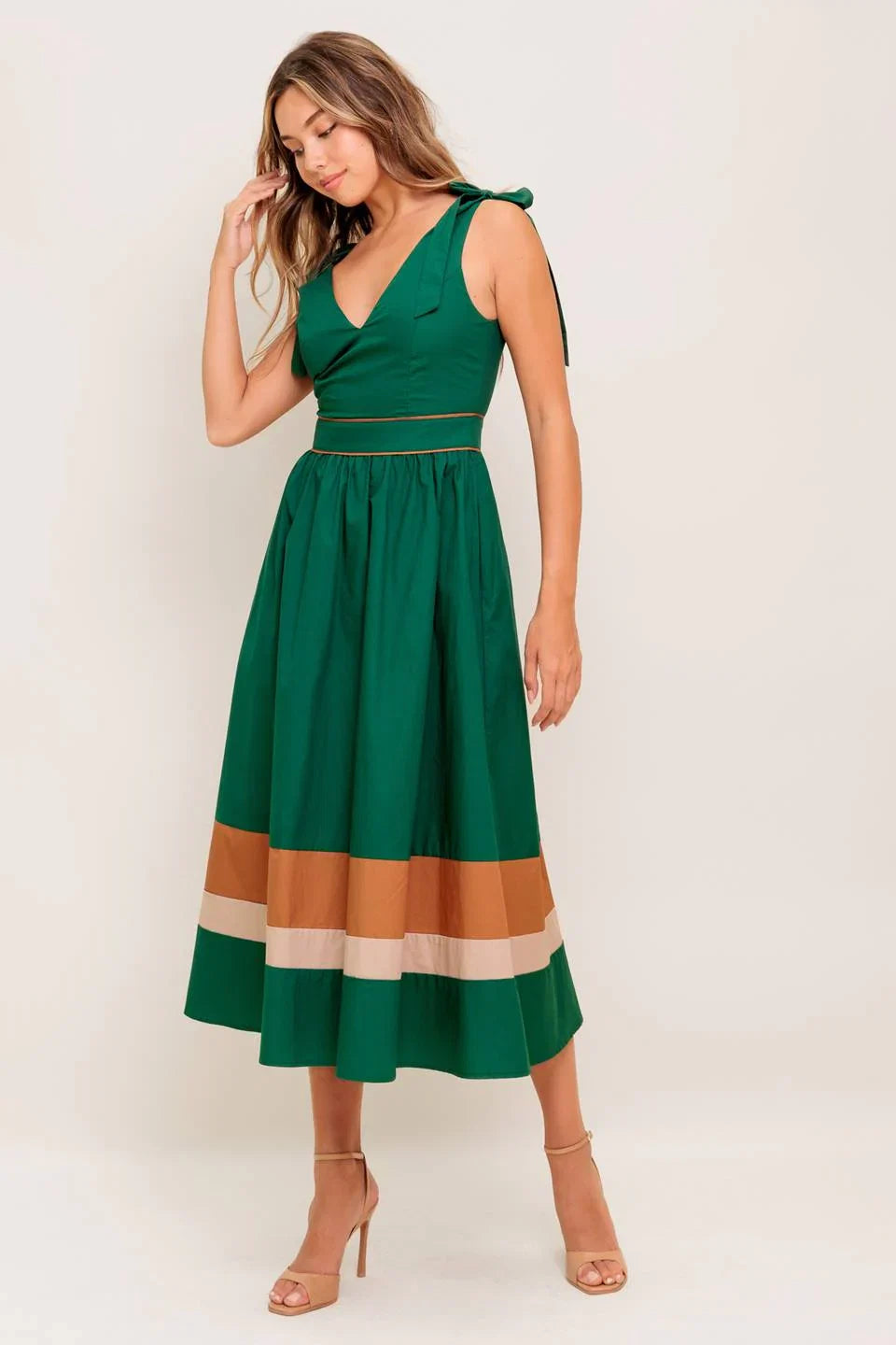 JUNIPER DRESS COLOR BLOCKED COTTON MIDI DRESS