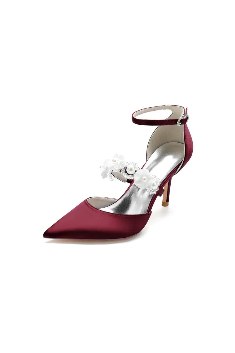 Flower Pearl Strap Pointed Toe High Heels