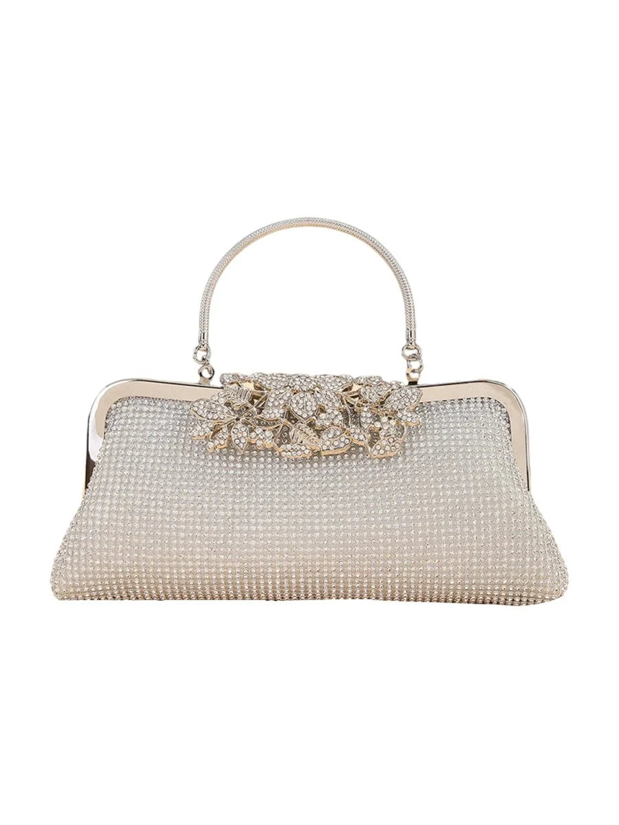 Womens Flower Rhinestones Top Handle Evening Clutch Bags