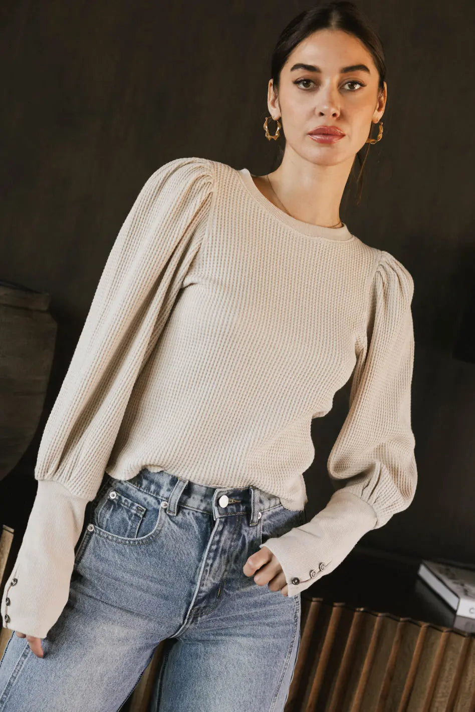Lettie Waffle Knit Top in Cream FINAL SALE